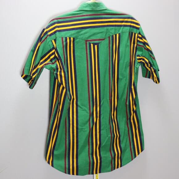 Ruddock Bros Striped Western Shirt Green Yellow Made in USA Sz M - Picture 2 of 5